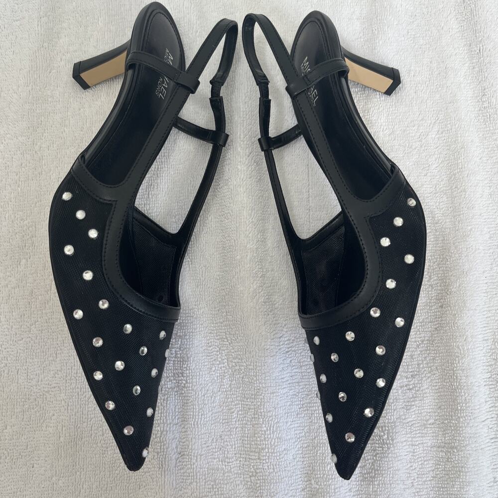 Michael Kors Alora Crystal Embellished Mesh Slingback Pump In Black Sz 7.5 - Picture 5 of 10
